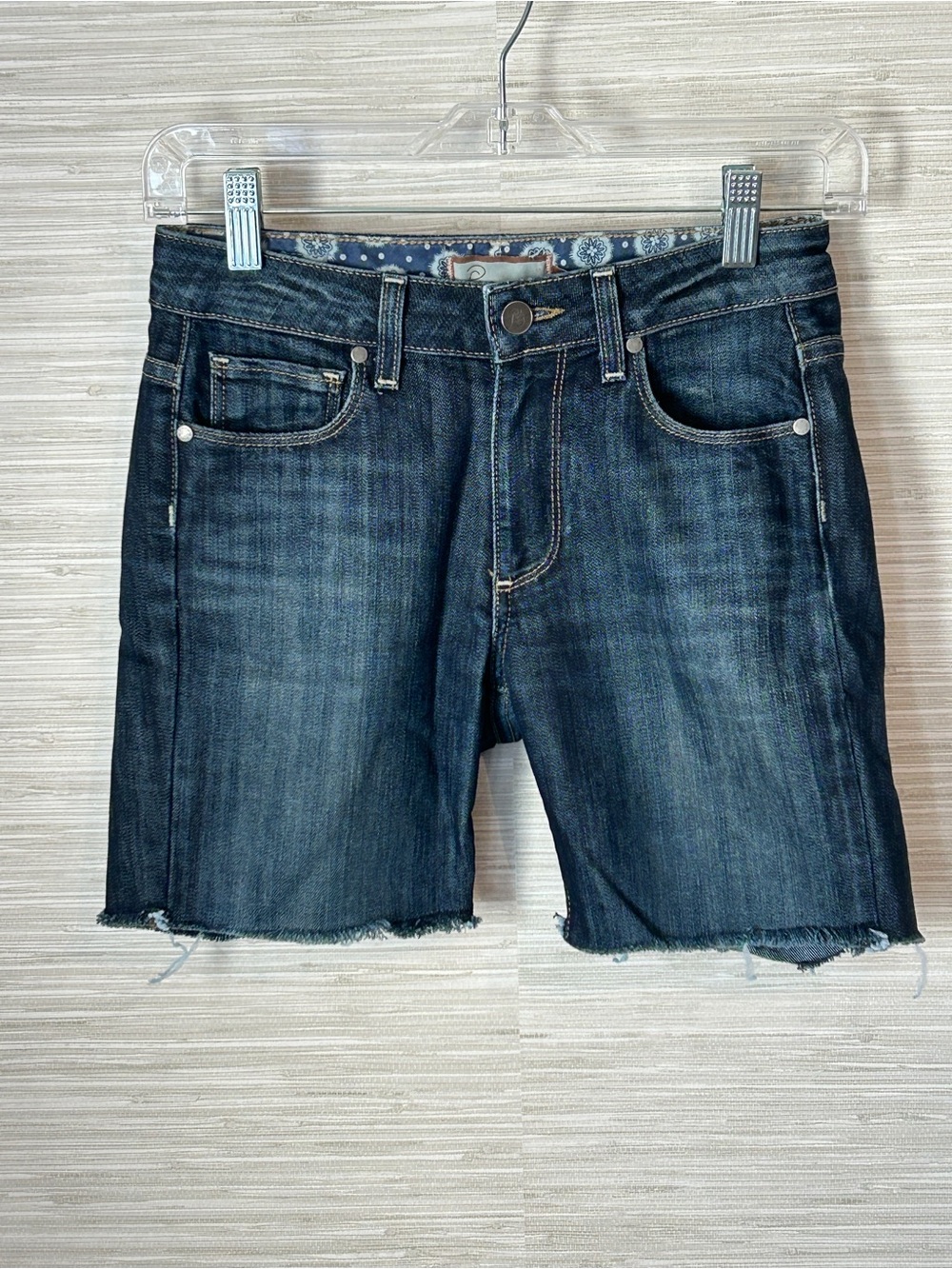 Paige Premium Denim Bermuda Shorts Distressed Bootcut Altered EUC - Picture 8 of 13